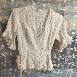 Light Cream Polka Dot Wrap Blouse - Women